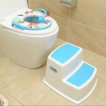 Jukmen Dual Height Step Stool for Toddlers & Kids, Potty Training Stool for Bathroom, Kitchen, Two-Step Design with Soft-Grips, Stepping Stool for Toddlers (Blue)