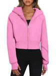 Oyamiki Women Hoodie Femme Fleece Lined Hoodies Zip Up Sweatshirt Cropped Jacket Pink L