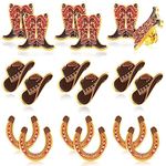 Crowye 18 Pcs Cowboy Western Lapel Pin for Men Women Western Cowboy and Cowgirl Pin Brown Hat Pins Zinc Alloy Boot Horseshoe Jewelry Decorations for Backpack Party, 3 Styles