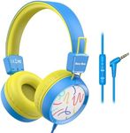 Kids Headphones for School with Microphone New bee KH20 HD Stereo Safe Volume Limited 85dB/94dB Foldable Lightweight On-Ear Headphone for PC/Mac/Android/Kindle/Tablet/Pad (Blue)