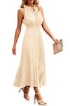 PRETTYGARDEN Women's Midi Summer Dresses Casual V Neck Swiss Dot Ruffle Sleeveless A Line Beach Sun Dress (Apricot,Medium)