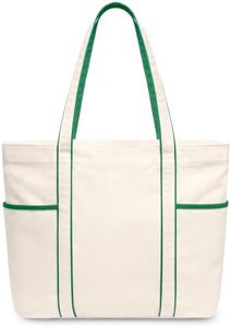 TOPDesign 6-Pack Canvas Tote Bags with 3 Exterior Pockets & Zip Top