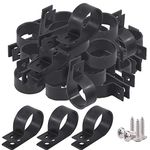 Glarks 60Pcs 1 Inch Black Nylon Screw Mounting R-Type Cable Clip Wire Clamp with 60Pcs Screws for Wire, Cable, Conduit and Cable Conduit Kit (Black)