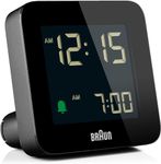 Braun Digital Alarm Clock with Snooze, Negative LCD Display, Quick Set, Crescendo beep Alarm in Black, Model BC09B