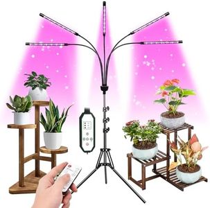 F1TP Grow Lights for Indoor Plants 9 Dimmable Levels 80 LED Lamps Plant Lights (with Auto On/Off 4/8/12H 3 Adjustable Timers, Tripod Stand, Remote Controls, 2 Shovels, 1 Claw, 1 Adapter)