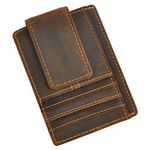 Le'aokuu Genuine Leather Magnetic Front Pocket Money Clip Slim Wallet Card Case (1015 Dark Brown)