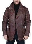 TruClothing Men's Parka Jacket Outwear Windproof Winter Protective Motorcycle Armour Real Leather Jackets Coat - Timber L