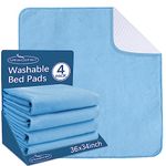 SPRINGSPIRIT Washable Bed Pads for Incontinence 34'' x 36'' (4 Pack), Absorbent Waterproof Bed Pads with Non-Slip Back for Adults, Kids, Women, Blue