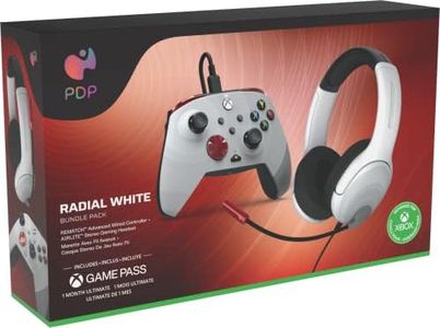 PDP Radial White Bundle Pack: REMATCH Advanced Wired Controller & AIRLITE Wired Headset - Xbox Series X|S, Xbox One, & Windows 10/11 PC