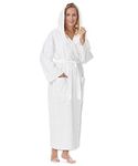 Arus Women's Hooded Classic Full Length Bathrobe Turkish Cotton Ankle Long Robe (S-M, White)