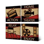 HOMEOART Home Theater Cinema Canvas Wall Art Prints Classic Vintage Movie Film Painting Family Entertainment Media Room Decor Stretched Framed Artwork 12"x12"x4 Panels