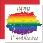 LGBT Gay Paper Anniversary Card for Husband Wife - Happy Aniversary - Happy 1st Wedding Anniversary Card for Partner, 145mm x 145mm Gay Pride LGBT Greeting Cards for First Anniversaries