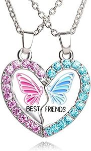 MJartoria BFF Necklace for 2, Best Friend Necklaces Cute Design Valentines Day Gifts Matching Heart Pendant Friendship Necklaces (Pink+Blue, Cute Butterfly)