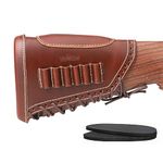 Tourbn Genuine Leather Rifle Buttstock Cheek Rest Recoil Pad 6 Rounds Ammo Holder Pouch