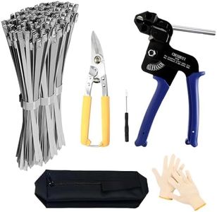 Heavy Steel Cable Tie Tool：Stainless Steel Zip Tie Gun, Metal Tie Wrap Gun Kit, Duty Outdoor Adjustable Fastening Cutting Tie Tool Sets with 100pcs Self-Locking Metal Steel Zip Ties CHUSHUYI