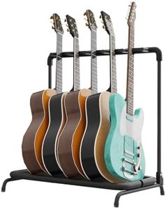 Flexzion 5 Guitar Stand Rack - Metal Construction Multi Guitar Rack & Guitar Organizer, Foldable 5 Guitar Holder Stand with Padded Foam Tubing for Electric, Acoustic, Classical Guitars & Basses