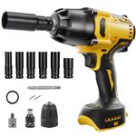 Cordless Impact Wrench Compatible with 20V Max Battery Dewalt, 600N.m 1/2-Inch Mid-Range and 3/8-inch High Torque Impact Wrench with 6 Pcs Drive Impact Sockets, Brushless Powerful Motor(No Battery)