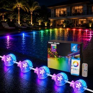 Pool Lights for Inground Pool, 148Ft RGB+IC Plug in 32 LEDSmart Submersible Pool Lights with App & Remote Control, 16M Colors and Music Sync, IP68 Waterproof Underwater Light for Pool Party Decor