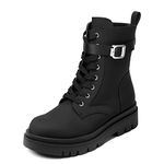 DREAM PAIRS Women's Chelsea Platform Combat Boots Lace Up Lug Sole Buckle Ankle Booties Shoes, Black, 5