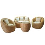 IRA Sofa Set 5 Seater | 3+2+1 Wooden Sofa Set for Living Room | Furniture for Garden Balcony Indoor Outdoor Use with Cushion - Natural