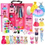 80 Pcs Doll Clothes Accessories, Closet Wardrobe, Shoes Rack, Fashion Dresses, Outfits Clothes Sets, 2 Swim suits, 8 Mini Dresses, 20 Shoes Hangers, Bags, Crowns and Glasses, for 11.5 inch Dolls