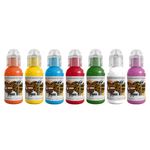 World Famous Tattoo Ink - 7 Color Simple Tattoo Kit - Professional Tattoo Ink in Color Assortment, Includes White Tattoo Ink - Skin-Safe Permanent Tattooing - Vegan & Non-Toxic (0.5 oz Each)