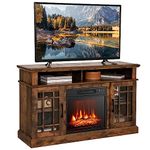 TANGZON Electric Fireplace Insert TV Stand, Freestanding Media Console Table Entertainment Center with 1800-2000W Fireplace Heater & Remote Control (Brown, 18" Fireplace,121x40x74cm for 55" TV)