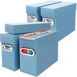 Naleyber File Organizer Box with Lid & Handle, Heavy Duty Hanging File Folder Storage Boxes for Letter Size, Portable Filing Organizer for Office, Home, Classroom, Dusty Blue 4 Pack