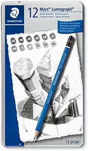 STAEDTLER Mars Lumograph Art Drawing Pencils, 12 Pack Graphite Pencils in Metal Case, Break-Resistant Bonded Lead, 100 G12,Silver/Blue