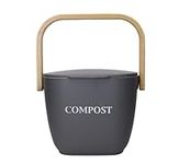 Natural Elements Bamboo Kitchen Compost Bin, with Removable Lid, Home Composting & Food Waste Caddy with Handle, Under Sink Portable Container, Anti Odour, Small, 20 x 17 x 30cm, Grey