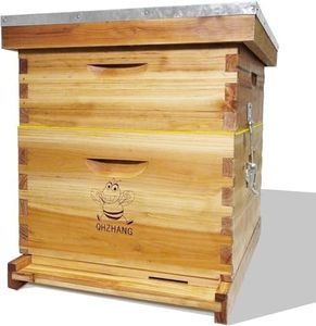QHZHANG 10 Frame Bee Hive Box Kit, Beeswax Coated Beehive with Frames