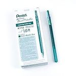 Pentel Hybrid Dual Metallic, Iridescent Gel Pen with Dazzling Dual-Colour Sparkle Effect, 1.0mm Bold Point, Green and Metallic Blue, Box of 12