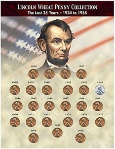 American Coin Treasures The Last 25 Years of Lincoln Wheat Penny Collection (1934-1958) Genuine United States One Cent Coinage