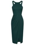 GRACE KARIN Women Festival Dinner Party Dress Ladies 1950s Vintage Ruched Prom Party Wrapped Midi Bodycon Dress Dark Green XXL