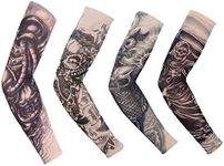 CENZICOM 4 PCS Sports Arm Sleeves Temporary Tattoos Cover Up Sleeves Hand Warmer Basketball & Activities, Outdoor Sunscreen Cycling Elbow Braces For Men, Women Unisex Stretchable (Black)