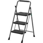 3 Step Ladder, RIKADE Folding Step Stool, Step Stool with Wide Anti-Slip Pedal, Lightweight, Portable Folding Step Ladder with Handgrip, Multi-use Steel Ladder for Household and Office