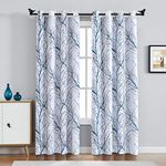 FMFUNCTEX Blackout Curtains for Bedroom with Grey Liner, Blue Branch Pattern Print on White Curtains 96 Inches Long for Living Room, Thermal Insulated Drapes, Grommet Top Window Curtains 2 Panels