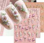 3D Embossed Flower Leaves Nail Art Stickers Decals 4 Sheets 5D Self-Adhesive Summer Weed Nail Supplies Nail Art Design Decoration Accessories