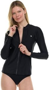 Hurley Rash Guard for Women Full Zip, Zip Up Long Sleeve Swim Shirts for Women, Surfing Top UPF 50+ SPF Sun & UV Protection, Black, Medium