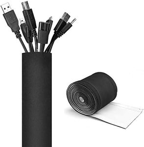 JOTO 3M x 13.5CM Cable Management Sleeve (130" x 5.3"), Cuttable Neoprene Cord Management Organizer System, Flexible Cable Wrap Cover Wire Hider for Desk TV Computer Office Home Theater -Reversible