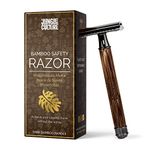 Jungle Culture® Bamboo Safety Razor for Men & Women • Premium Eco Friendly Razor • Fits Double Edge Razor Blades • Single Blade Reusable Mens Razor • Zero Waste • Dark Wood Handle Slim