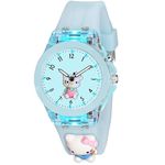 FASHRAMP 7 Color Glowing Disco Light Watch for Boys Girls with 3D Cute Cartoon on Strap Best Birthday Gift Kids Analouge Multi-Color Light Watch Age 3-13 Years (Light Blue)