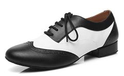 Minishion Dancing Shoes for Men 1" Standard Heel Leather Ballroom Dance Shoes, L421-black/White 1" Heel, 9