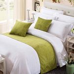 OSVINO Solid Bed Runner Chenille Soft No Fading Modern Bedding Scarf Protection for Bedroom Hotel Wedding Room, Green 240X50cm for 180cm Bed