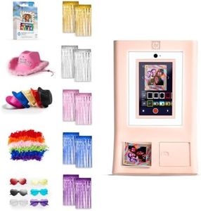 HP Sprocket Photo Booth Machine Instant Color Photo Printer (Pink) + Zink Paper (100 Sheets)+ Fedora Bundle (x6)+ Heart Glasses (6pc)+ Feather Boas (x6) +Pink Cowboy Hat + Foil Curtain Backdrop (x5)