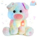 Glow Guards 12 inches Musical Light up Rainbow Pig Stuffed Animal LED Singing Soft Farm Animal Plush Toy with Night Lights Lullabies Ideal Birthday Children's Day for Toddler Kids