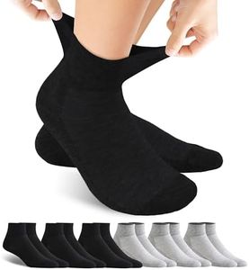 Forcool Diabetic Ankle Socks, Loose Top Extra Wide Non-Binding & Cushioned for Men's Women's, Black Gray, X-Large, 6 Pairs