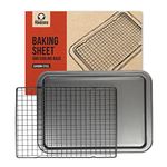 Chef Pomodoro Non-Stick Baking Sheet and Cooling Rack Set, 2-Piece, Carbon Steel Cookie Sheet, Bacon Rack, Oven Safe (15.0 x 10.6")