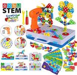 JACKEYLOVE STEM Educational Toys for Kids, Electric Drill Puzzle Toy Set and Button Art Kit, 3D Construction Engineering Building Blocks for Boys Girls Ages 3 4 5 6 7 8 Year Old