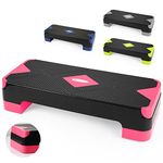 ACTIVE FOREVER Steppers for Exercise 3 Levels, Aerobic Step Board and 3 Height Adjustable 10cm/15cm/20cm, Non-Slip Fitness Stepper Equipment for Exercise Workout Home Office, 68×30 cm(Black Pink)